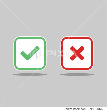 Check and wrong marks, Tick and cross marks, Accepted/Rejected, Approved/Disapproved, Yes/No, Right/Wrong, Green/Red, Correct/False, Ok/Not Ok - vector mark symbols in green and red. Isolated icon. Check and wrong marks, Tick and cross marks, Accepted/Rejected, Approved/Disapproved, Yes/No, Right/Wrong, Green/Red, Correct/False, Ok/Not Ok - vector mark symbols in green and red. Isolated icon. 99600669