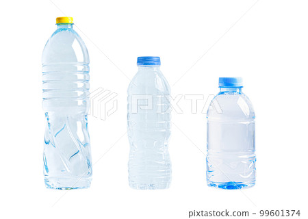 Plastic water bottle with empty crumpled used isolated on white background, reuse, recycle, pollution, environment, ecology, waste concept. 99601374