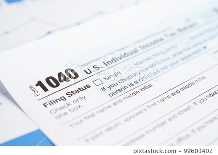 Tax form 1040 U.S. Individual Income Tax Return, business finance concept. 99601402