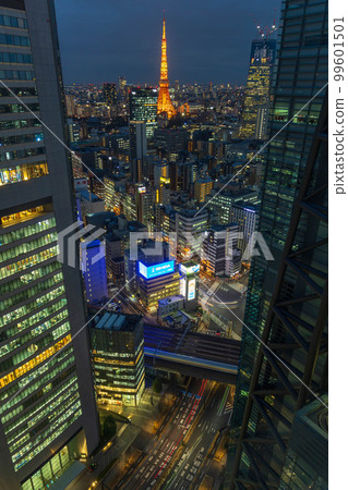 東京夜景東京鐵塔和汐留鎮 99601501