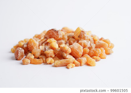 Frankincense or olibanum aromatic resin isolated on white background used in incense and perfumes. Frankincense or olibanum aromatic resin isolated on white background used in incense and perfumes. 99601505