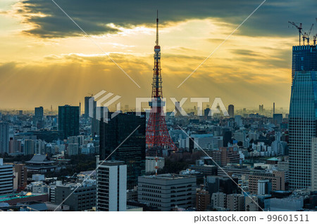 Tokyo cityscape Tokyo Tower at dusk 99601511