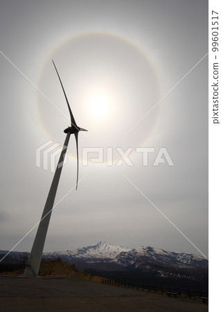 Windmills and Mt. Chokai in the sun 99601517