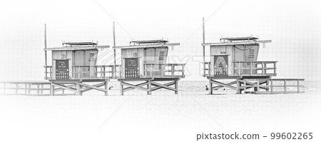Lifeguard towers at Venice Beach California Lifeguard towers at Venice Beach California 99602265