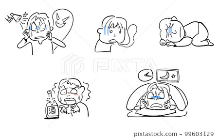 Body disorder icon set-mental anxiety-depression-alcohol addiction-insomnia 99603129