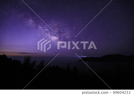 《Miyazaki Prefecture Canna Flower Garden》 Koigaura Observatory, the Milky Way at Dawn and Toimisaki Lighthouse 99604251