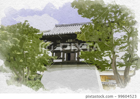 水彩風格的新藥師寺鐘樓，奈良縣奈良市 99604523