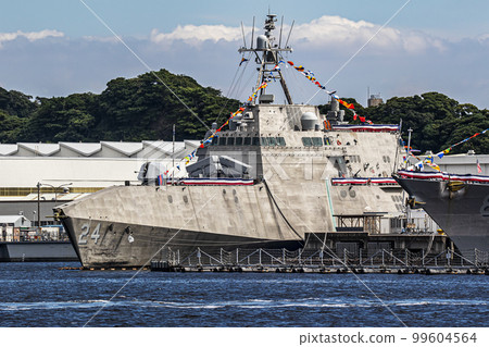 US Navy stealth ship Auckland anchored and resupplying Yokosuka Air Base in Yokosuka City, Kanagawa Prefecture 99604564