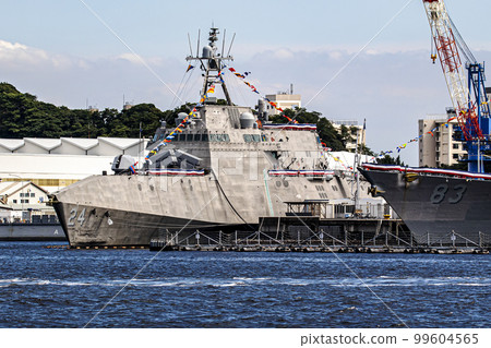 US Navy stealth ship Auckland anchored and resupplying Yokosuka Air Base in Yokosuka City, Kanagawa Prefecture US Navy stealth ship Auckland anchored and resupplying Yokosuka Air Base in Yokosuka City, Kanagawa Prefecture 99604565
