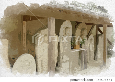 Watercolor-style Shinyakushi-ji Temple Stone Buddha, Nara City, Nara Prefecture 99604575