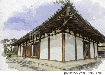 奈良縣奈良市水彩風格的新藥師寺本堂 99604705