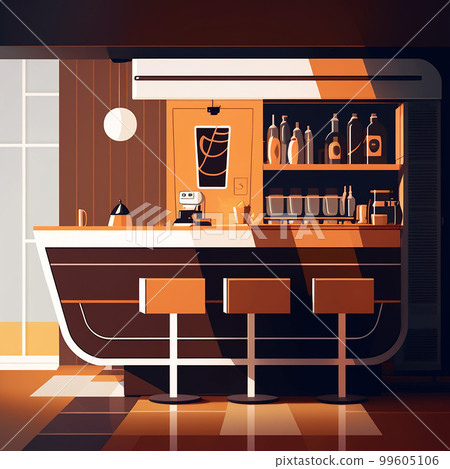 Vector art background of a small cafe with counter seats 99605106