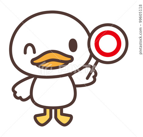 一個可愛的白鴨角色拿著一個圓圈 99605118