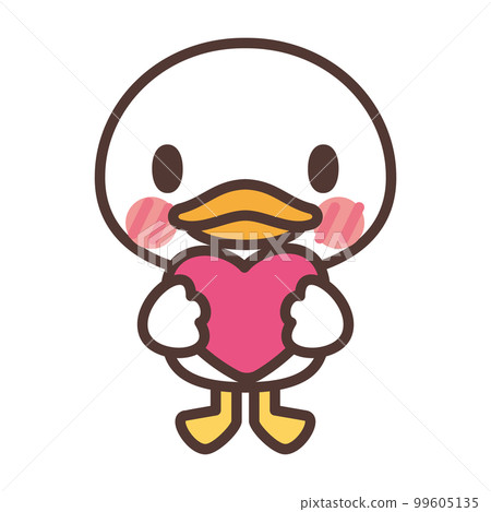 Cute white duck character holding a heart 99605135