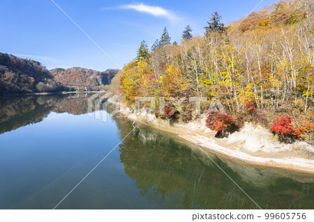 Aerial photography of "Lake Eniwa" in autumn with a drone 99605756