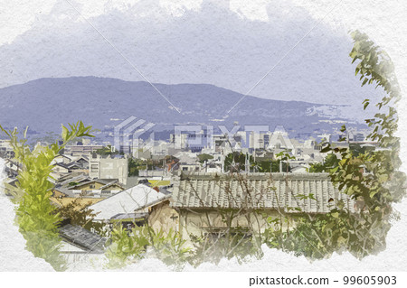 Nara townscape seen from the tower in a watercolor style, Nara City, Nara Prefecture 99605903