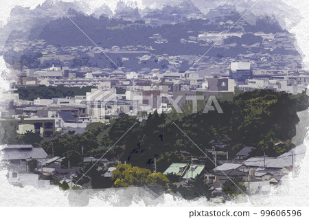Watercolor-style townscape of Nara, head tower, Naramachi Tenjin Shrine, Nanto Bank, Nara City, Nara Prefecture 99606596