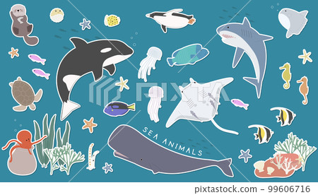 海洋生物-貼紙風格 99606716