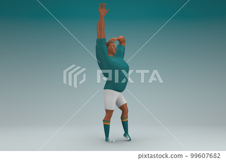 An athlete wearing a green shirt and white pants.  He is doing exercise. 3d rendering of cartoon character in acting. 99607682