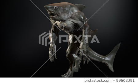 A shark humanoid he has a mouth. 3d rendering A shark humanoid he has a mouth. 3d rendering 99608391