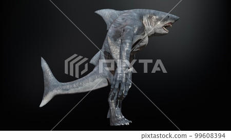 A shark humanoid he has a mouth. 3d rendering A shark humanoid he has a mouth. 3d rendering 99608394