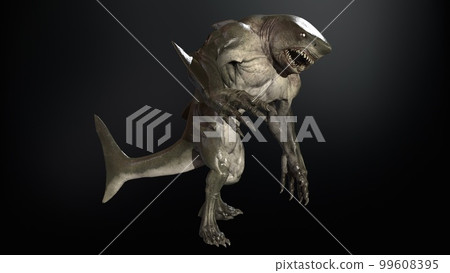 A shark humanoid he has a mouth. 3d rendering A shark humanoid he has a mouth. 3d rendering 99608395