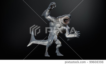 A shark humanoid he has a mouth. 3d rendering A shark humanoid he has a mouth. 3d rendering 99608398