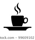 Flat design illustration of a cup of coffee with smoke. Black and white icon, vector 99609102