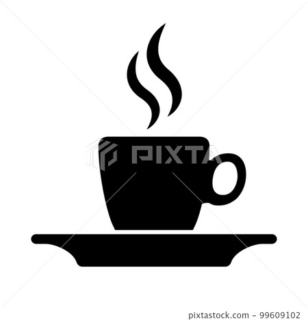 Flat design illustration of a cup of coffee with smoke. Black and white icon, vector 99609102