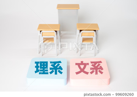School desk and letters of "science and humanities" 99609260
