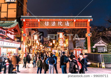 Tokyo cityscape in Japan View of Denboin Street from Sensoji Temple and Nakamise Street. No need for masks outdoors or indoors! = February 20 99609711