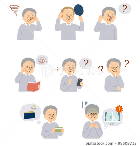 Illustration set of senior men suffering from aging 99609712