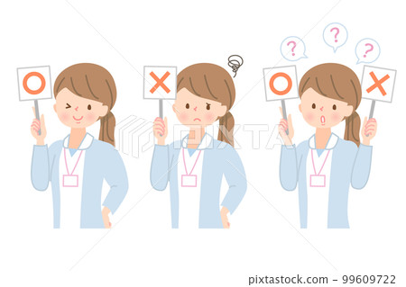 Circle and cross Young female nurse facial expression illustration set 99609722