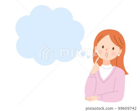 Illustration material of a young woman with a troubled expression thinking Illustration material of a young woman with a troubled expression thinking 99609742