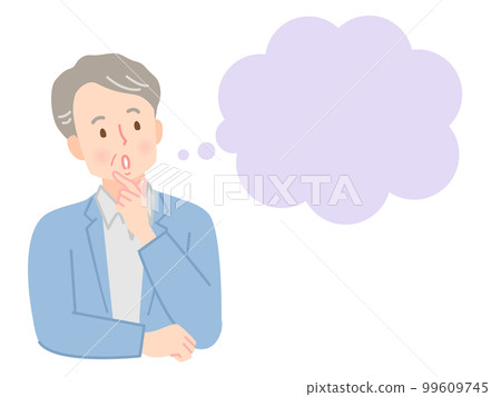 一臉苦惱表情思考的老人插圖素材 99609745