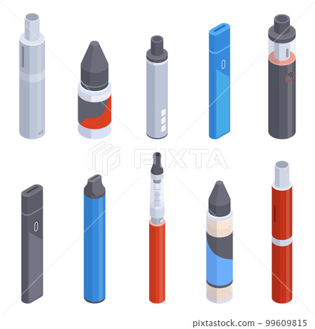 Isometric electronic cigarette. Digital vape pen and e-cigarette, vape smoke accessories 3d vector illustration set Isometric electronic cigarette. Digital vape pen and e-cigarette, vape smoke accessories 3d vector illustration set 99609815