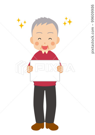 一個可愛的老人快樂地拿著留言板白色背景矢量全身人的插圖 一個可愛的老人快樂地拿著留言板白色背景矢量全身人的插圖 99609986