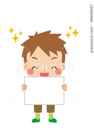 一個可愛的小男孩快樂地拿著留言板白色背景矢量全身人的插圖 一個可愛的小男孩快樂地拿著留言板白色背景矢量全身人的插圖 99609987