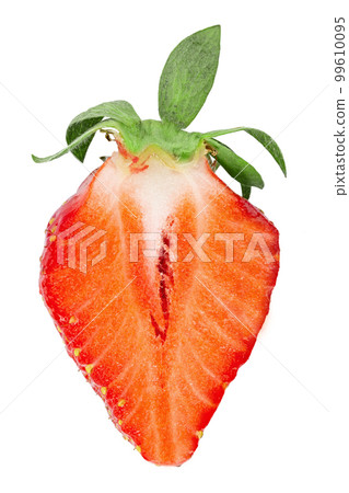 A half of one ripe strawberry. Isolated on a white background. A half of one ripe strawberry. Isolated on a white background. 99610095