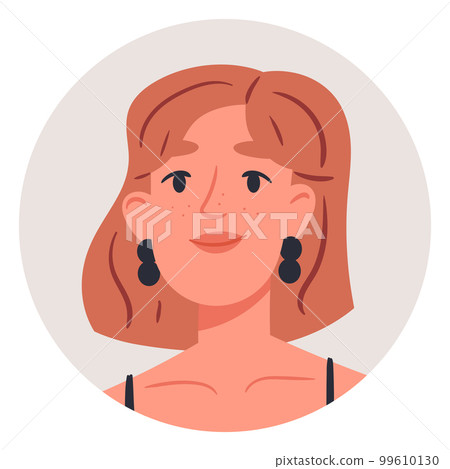 Cartoon female avatar. Young beautiful fair-haired woman portrait, cute girl flat vector illustration on white background Cartoon female avatar. Young beautiful fair-haired woman portrait, cute girl flat vector illustration on white background 99610130
