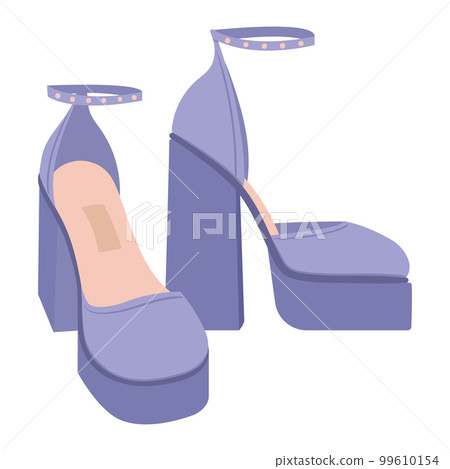 Cartoon female shoes. Modern fashion footwear, trendy heels with platform for party events, stylish women footwear flat vector illustration 99610154