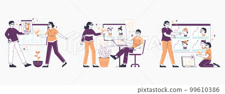 Cryptocurrency tokens. Non fungible token market, digital crypto art concept, selling and buying NFT, crypto masterpieces flat vector illustration on white background 99610386