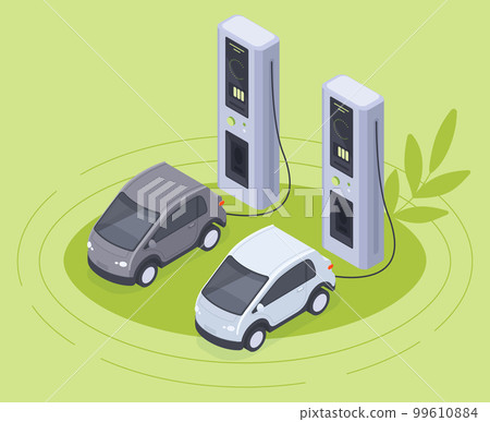 Isometric charging station. Electric cars charging, eco friendly electric cars, EV home charger station, green energy isolated 3d vector illustration Isometric charging station. Electric cars charging, eco friendly electric cars, EV home charger station, green energy isolated 3d vector illustration 99610884