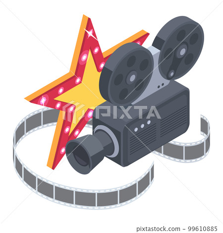 Isometric cinema concept. Movie theatre film and projector 3D vector illustration set isolated on white background 99610885