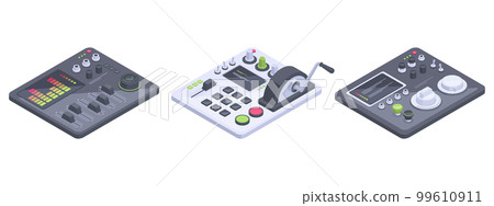 Isometric control panels. Spaceship dashboards, aircraft panel with controllers, buttons and sliders 3d vector illustration 99610911
