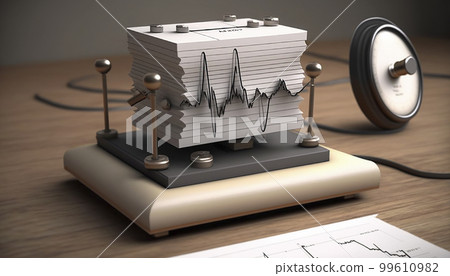 Seismograph with paper after an earthquake. Generated AI 99610982