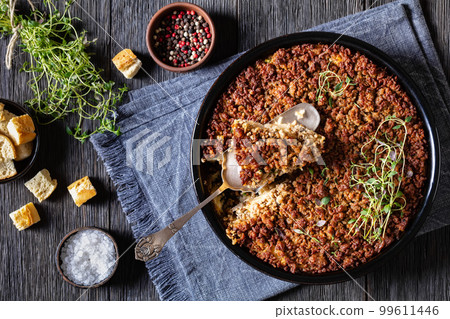 Tasty Bake with meat, mushrooms, cheese, onion Tasty Bake with meat, mushrooms, cheese, onion 99611446