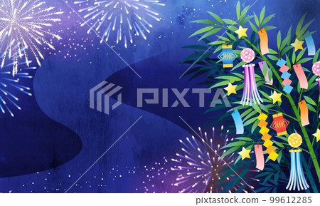 Tanabata bamboo and fireworks vector illustration background (fireworks) 99612285