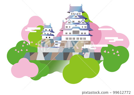 Himeji Castle's four seasons. A majestic castle tower. 99612772