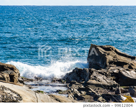 由砂岩和泥岩交替層形成的犬吠崎波浪海岸線的有趣地層 99612804